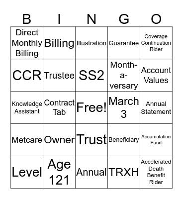 Life Bingo  Bingo Card
