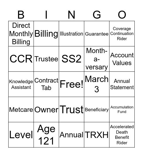 Life Bingo  Bingo Card