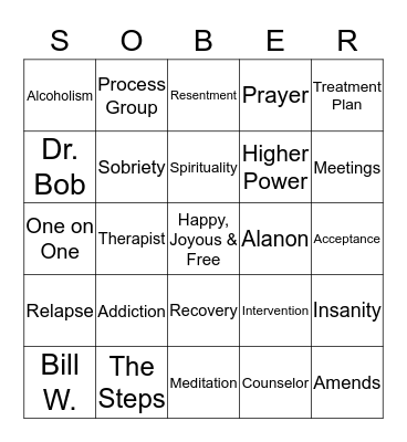 SOBER BINGO Card