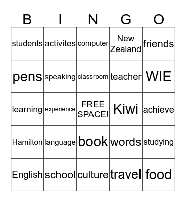 English Bingo! Bingo Card