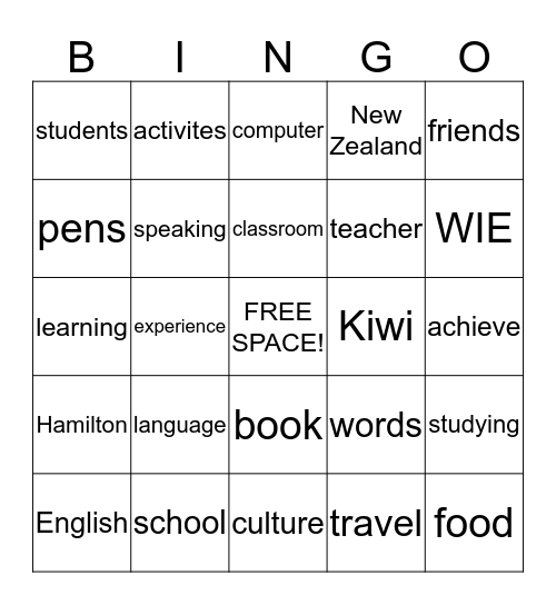 English Bingo! Bingo Card