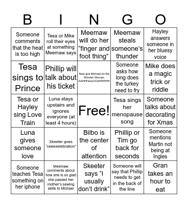 Burson Bingo - Thanksgiving 2018 (Martin) Bingo Card