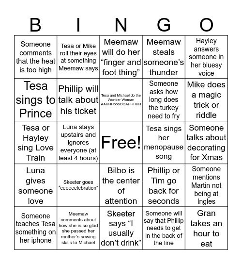 Burson Bingo - Thanksgiving 2018 (Martin) Bingo Card