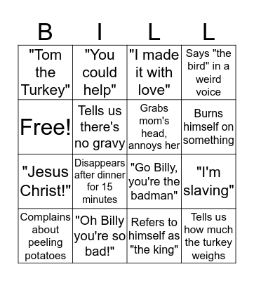 Billy's Bad Bingo Card