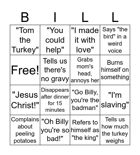 Billy's Bad Bingo Card