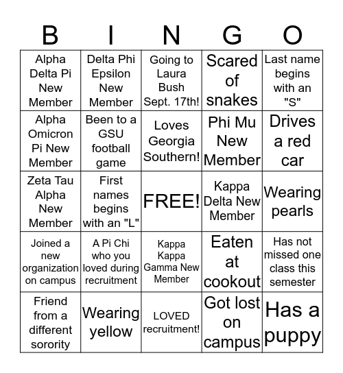 New Member Institue Bingo! Bingo Card