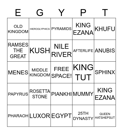 EGYPT BINGO Card