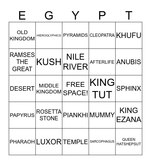 EGYPT BINGO Card