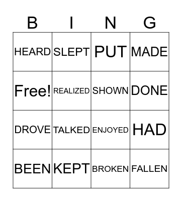 PAST PARTICIPLE VERBS Bingo Card