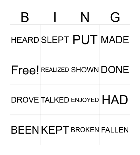 PAST PARTICIPLE VERBS Bingo Card