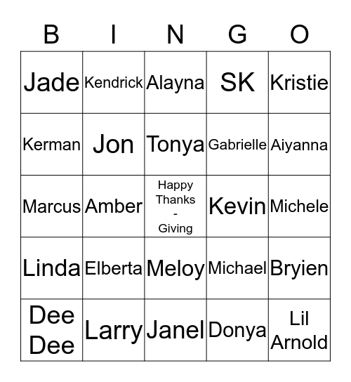 Thanksgiving 2017 Bingo Card