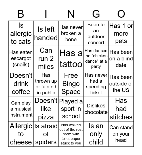 Get To Know You Bingo  Bingo Card