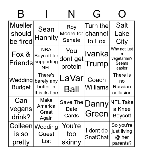 Tofurkey Bingo Card