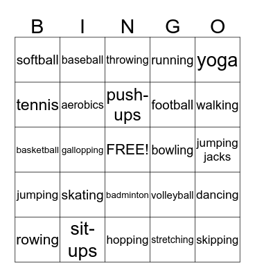 fitness Bingo Card