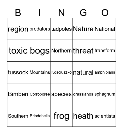 The Corroboree Frog Bingo Card