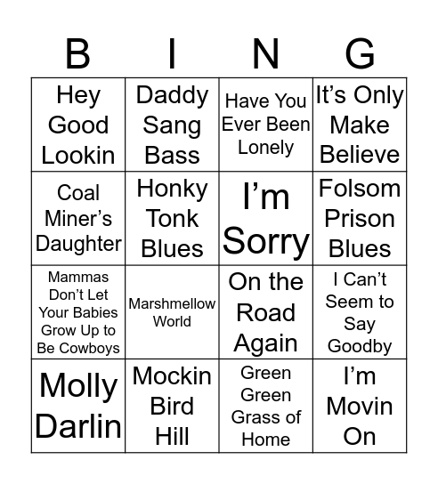 Country Classics Bingo Card