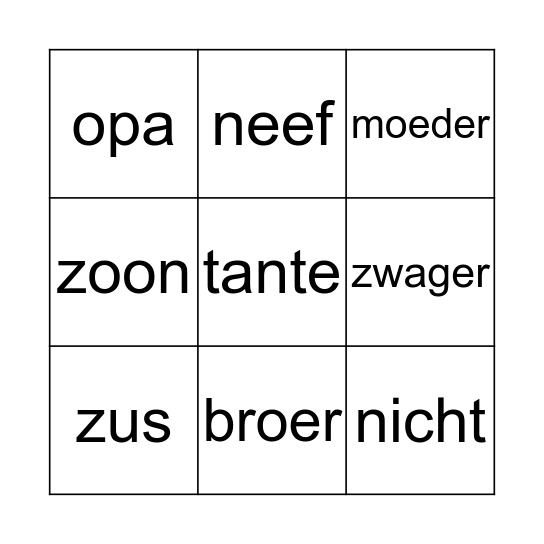 Familie bingo Card