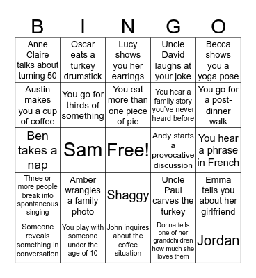 Thanksgiving 2017 Bingo Card