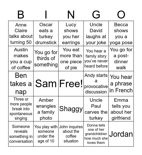 Thanksgiving 2017 Bingo Card
