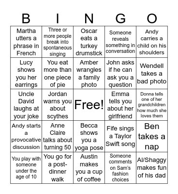 Thanksgiving 2017 Bingo Card