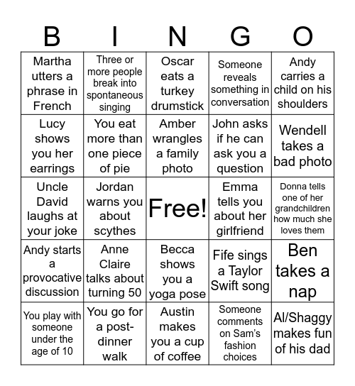 Thanksgiving 2017 Bingo Card
