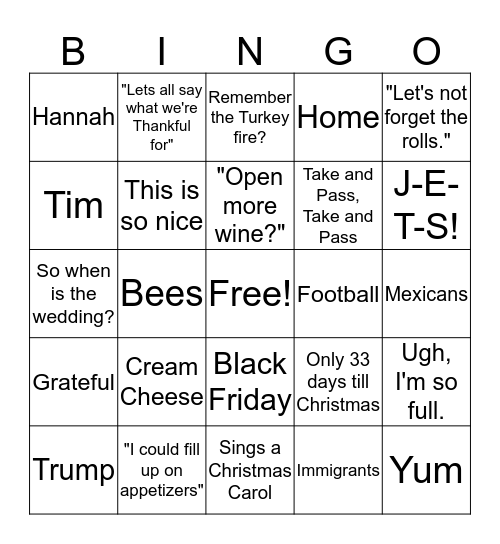 Stoy family Bingo Card