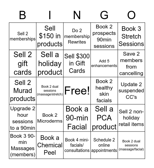 Holiday Promotion Bingo Card