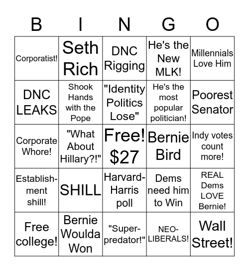 Bernie2020 Bingo Card