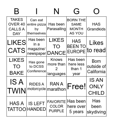 Call Center Bingo Card