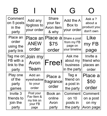 AVON PARTY BINGO Card