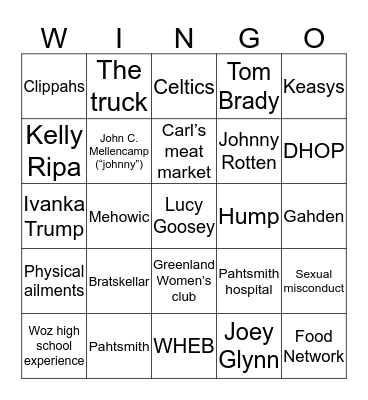 Wingo Bingo Card