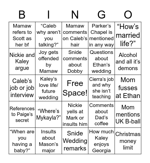 Thanksgiving Bingo 2017 Bingo Card