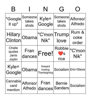 Calderon bingo Card