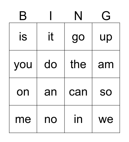 Sight Word Bingo K1-25 Bingo Card
