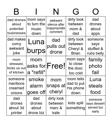 Thanksgiving Day Family Bingo!  Bingo Card