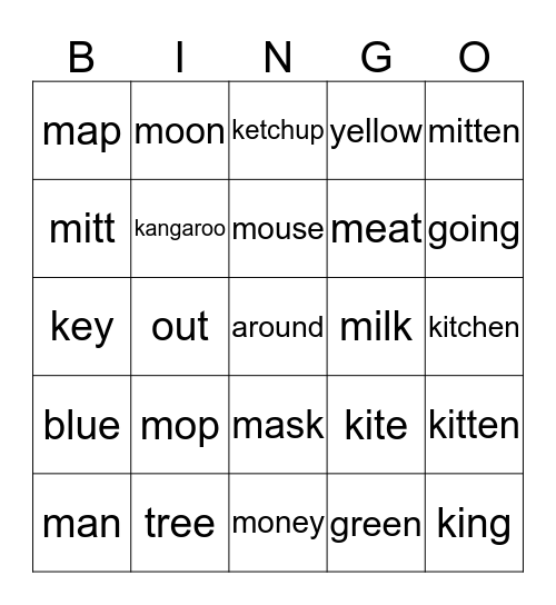 Vocabulary Words Bingo Card