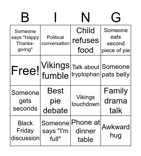 THANKSGIVING BINGO Card