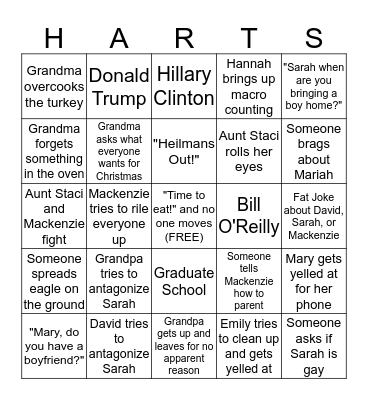 Thanksgiving at Grandma's Bingo Card