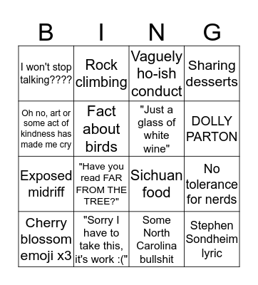 Liz Bingo Card
