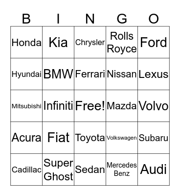 Kinds of Cars/More 2 Bingo Card