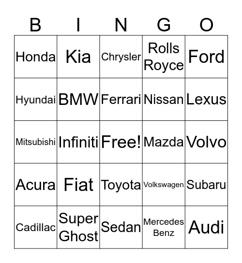 Kinds of Cars/More 2 Bingo Card