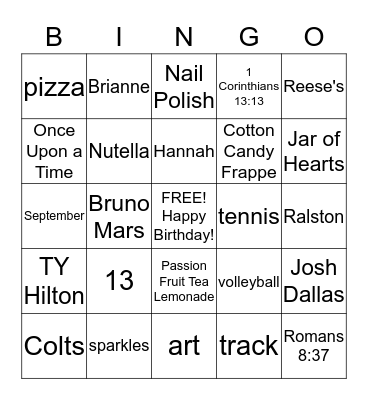 Happy 13th Birthday Hannah Ralston! Bingo Card