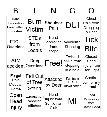 Deer Camp Bingo Card