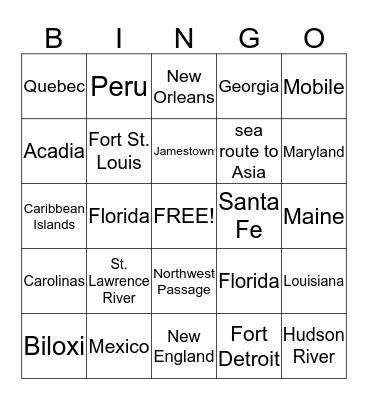 European Settlements Bingo Card
