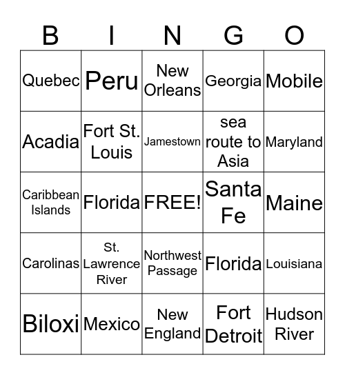 European Settlements Bingo Card