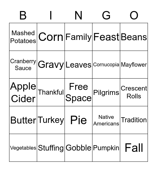 Thanksgiving Bingo Card