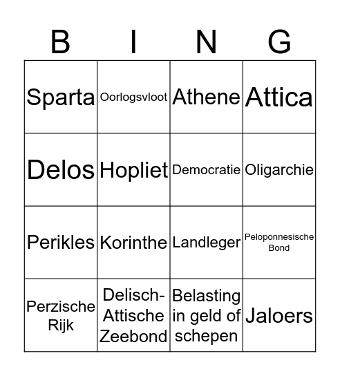 De Grieken voeren oorlog Bingo Card