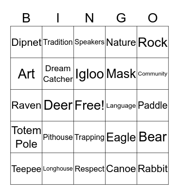 Aboriginal Cultural Education Bingo Card