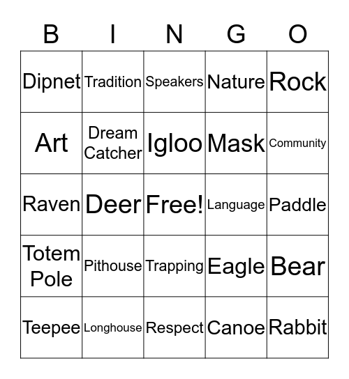 Aboriginal Cultural Education Bingo Card