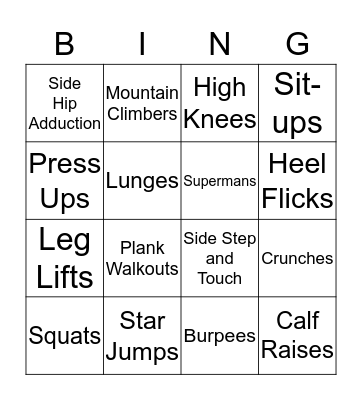 Fitness Bingo  Bingo Card